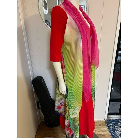 Princess Cruises Colorful Pleated Floral Kimono Cover Up OSFM - Picture 2 of 9